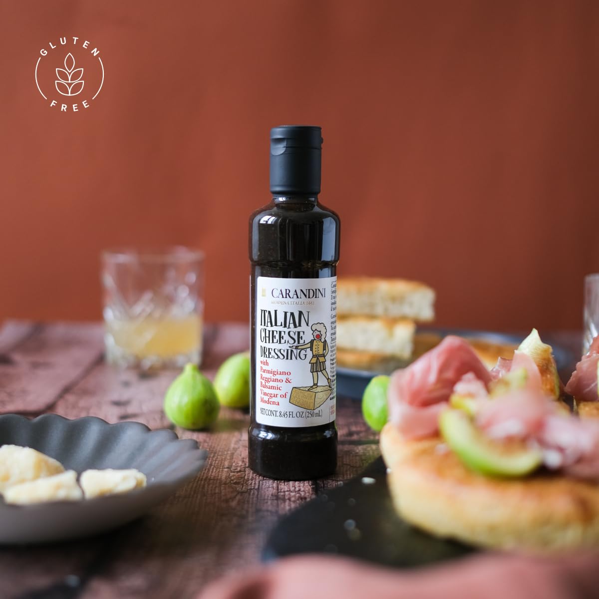 Carandini Italian Cheese Dressing Duo Set -Sweet White Vinegar & Balsamic Vinegar Of Modena With Parmigiano Reggiano- 2X 8.45Fl