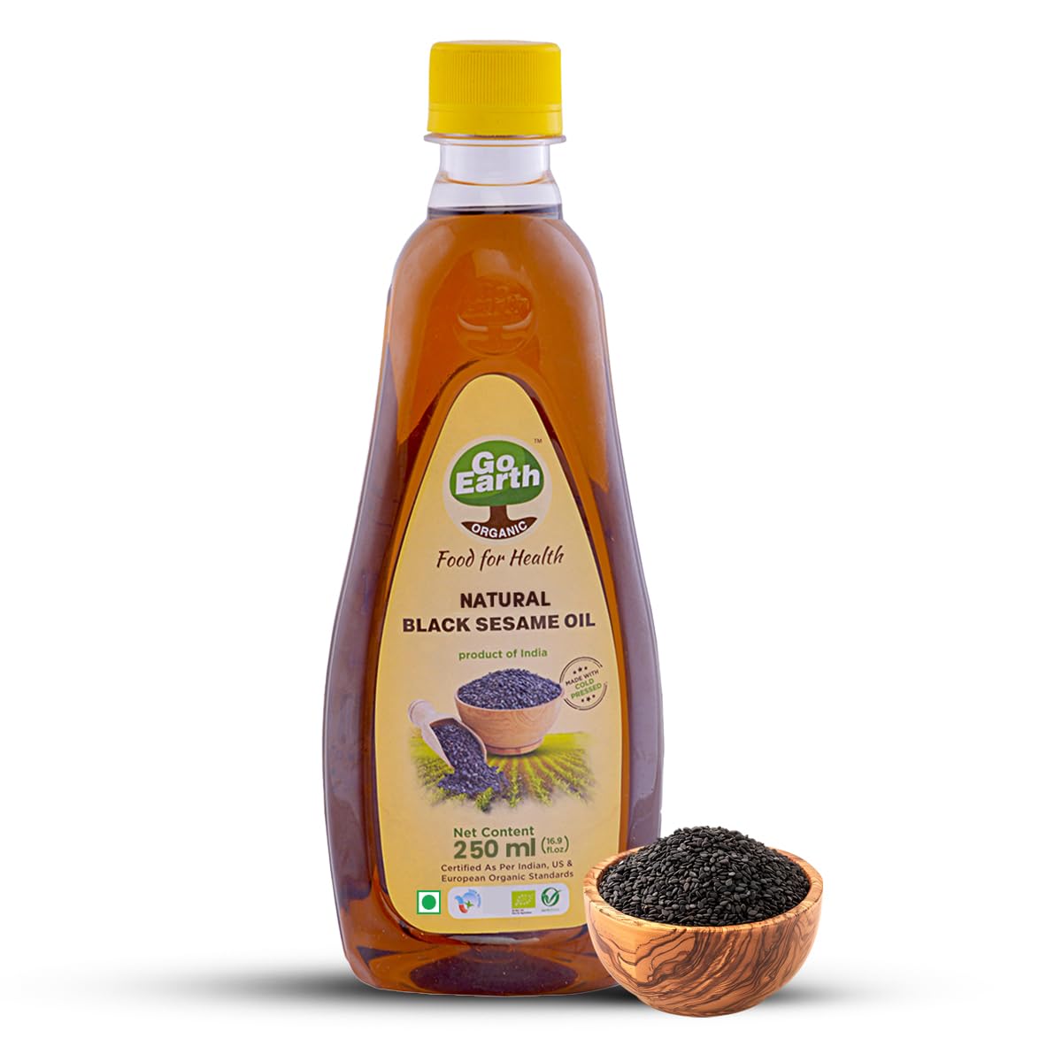 Go Earth Organic Cold Pressed Black Sesame Oil 250Ml Til Ka Oil For Hair Growth, Body Massage, & Cooking Natural & Chemical-Free