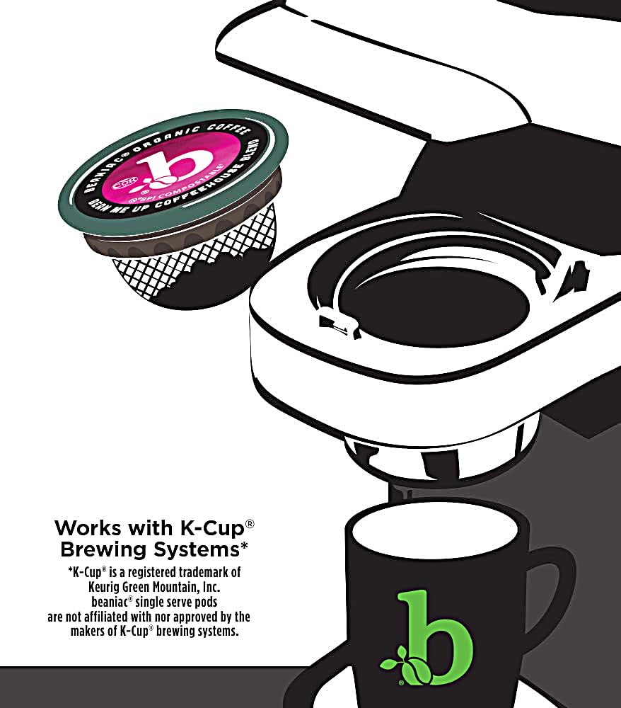 beaniac Organic Bean Me Up Coffeehouse Blend K Cup Pods, Medium Roast, 72 Count, Rainforest Alliance Certified, Compatible with Keurig