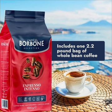 Caff Borbone Medium Roast Whole Coffee Bean Coffee Blend - Espresso Intenso - Premium Robusta Coffee Beans With Creamy Chocolate