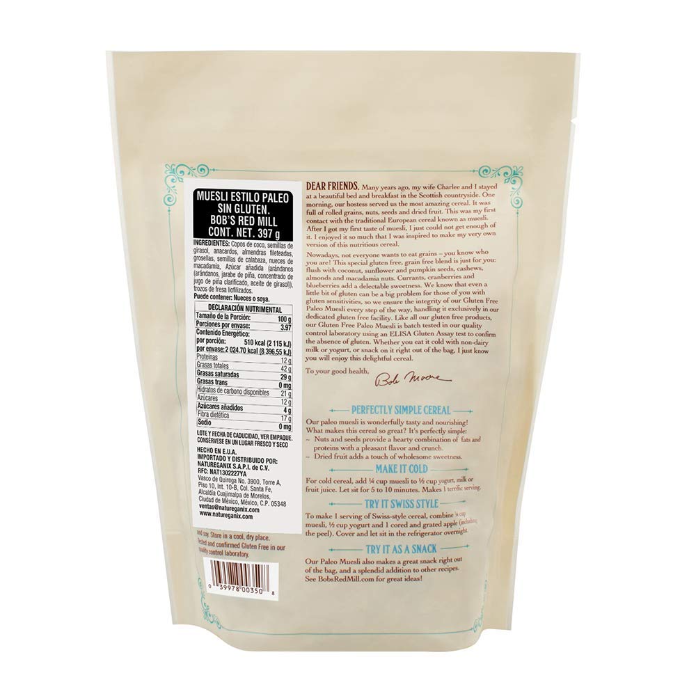 Bobs Red Mill | Grain Free Cold Cereal | Paleo Style Muesli | Real Dried Fruits | 14 OZ
