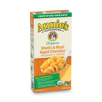Annies Organic Macaroni & Cheese, Shells & Real Aged Cheddar, 12 Boxes, 6 oz. Each