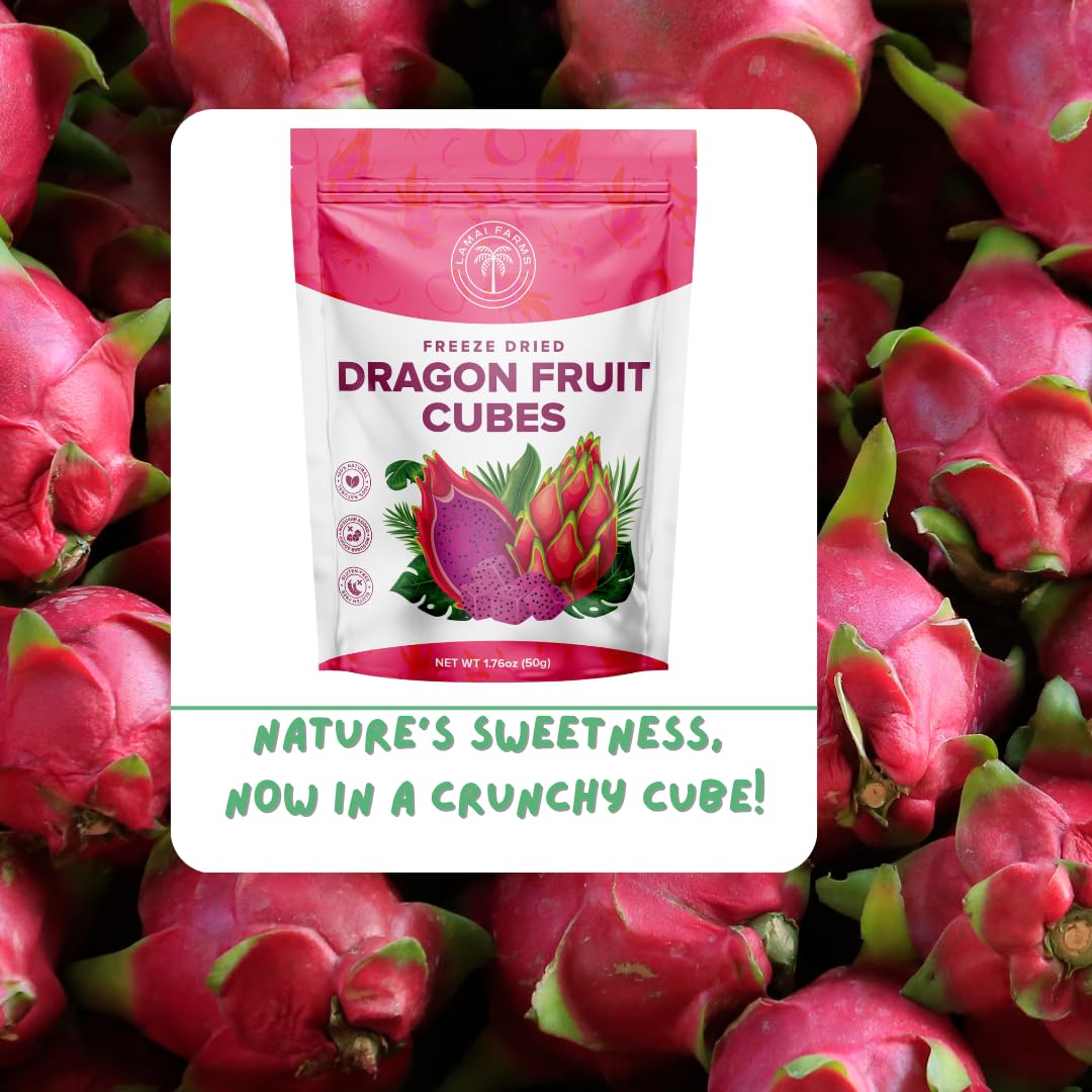Freeze-Dried Red Dragon Fruit Cubes - 100% Pure, Naturally Sweet & Delicious, No Added Sugar Or Preservatives, Perfect For Snack