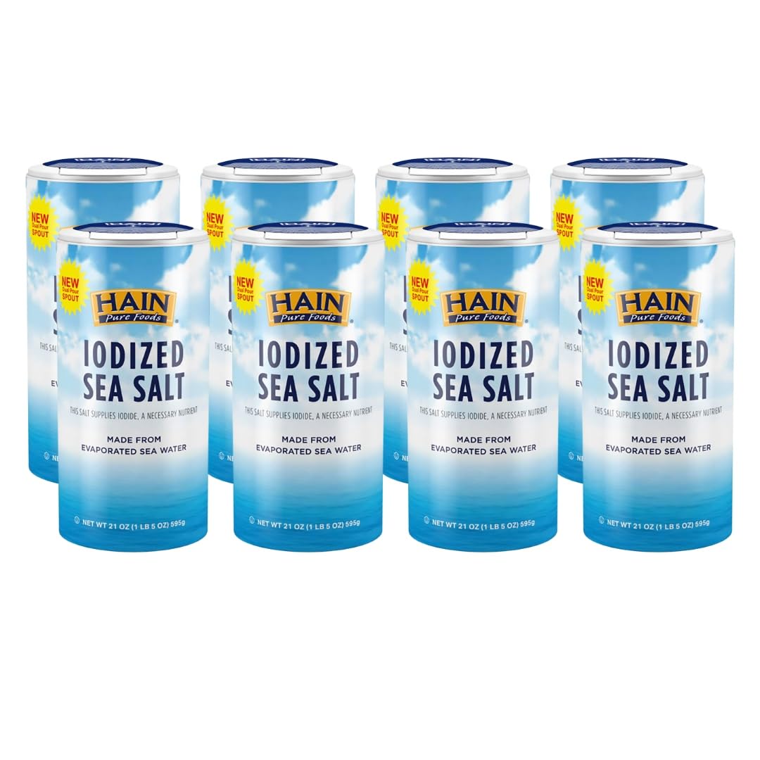 HAIN Salt Iodized (21 oz) - For Cooking and Baking - Rock Salt Alternative - Kosher Style Pantry Staple - Sea and Celery Pairing