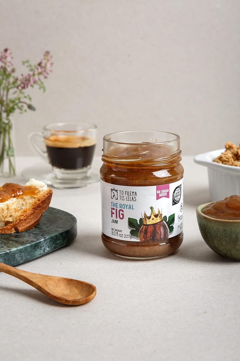 No Sugar Added Jams - 6 X 8 Fl. Oz - 2 X Fig, Apricot & Strawberry - Made In Greece, No Preservatives, Gluten Free Healthy Fruit