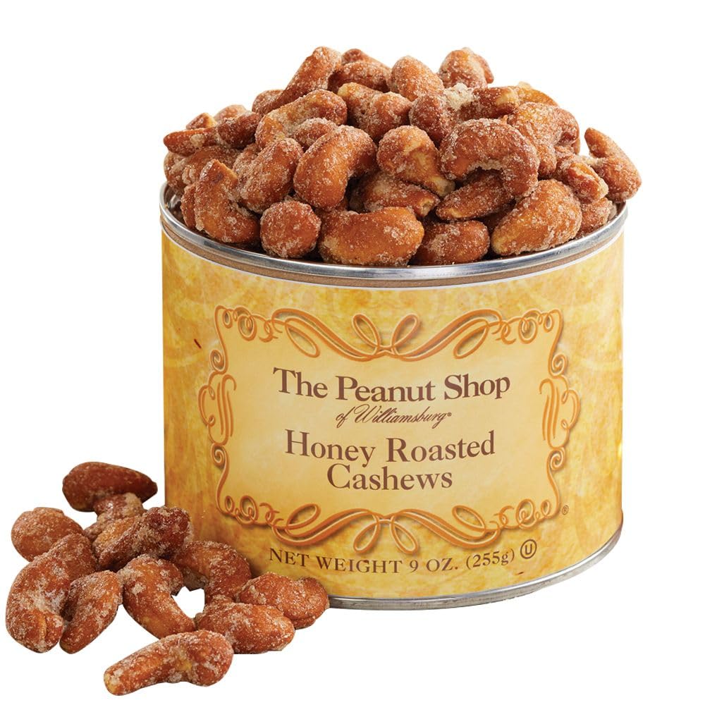 The Peanut Shop of Williamsburg - Honey Roasted Cashews 9oz Tin