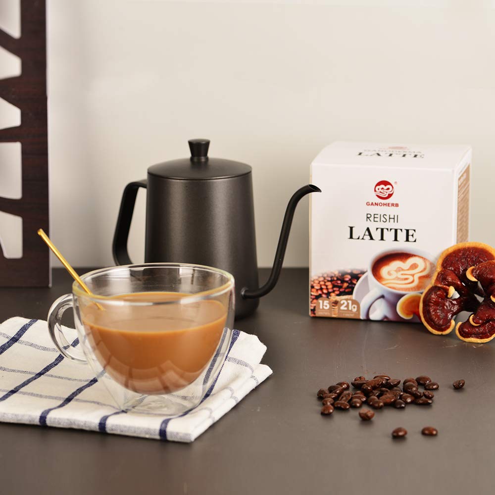 GANOHERB Reishi Mushroom Latte Coffee Powder, 4 in 1 Instant Arabica Coffee with Organic Ganoderma Lucidum Extract to Improve Ap