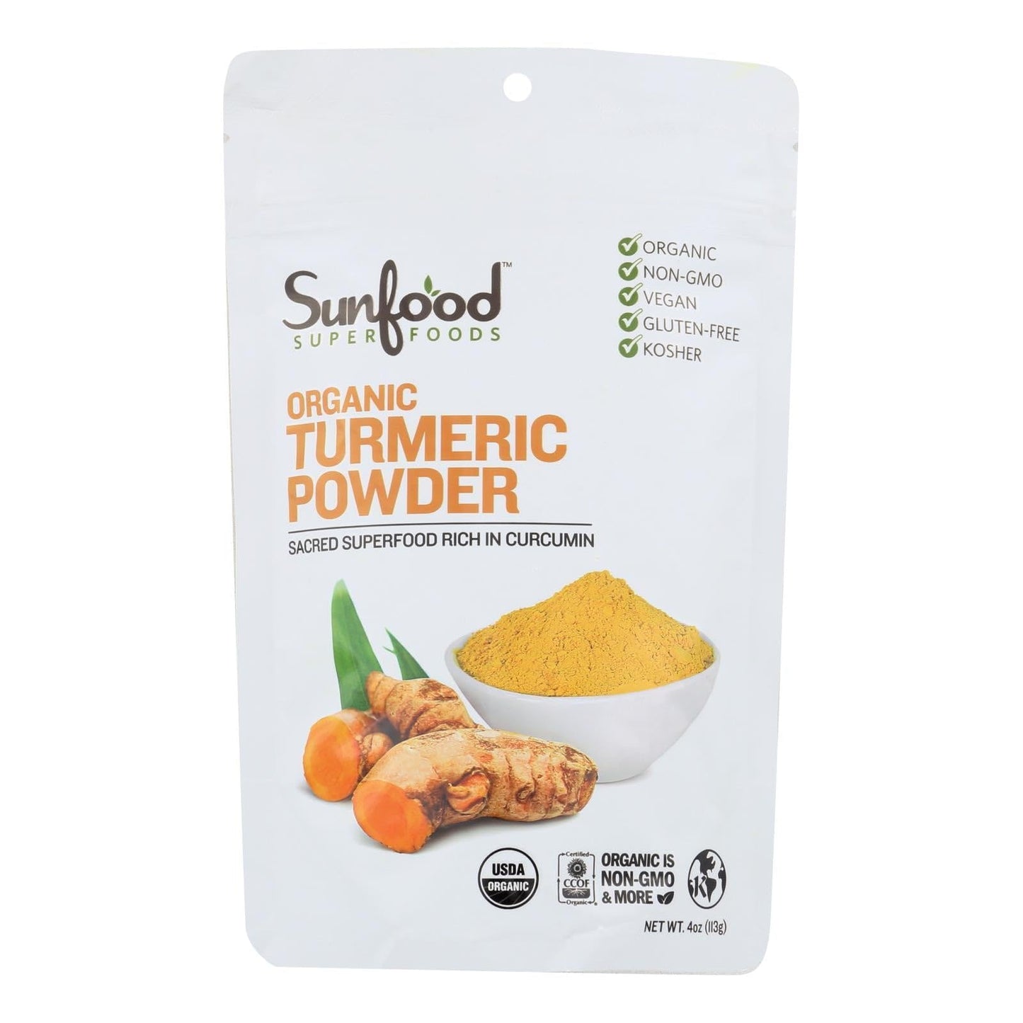 Sunfood Organic Turmeric Powder - Ground Spice Supplement, 4 oz Bag
