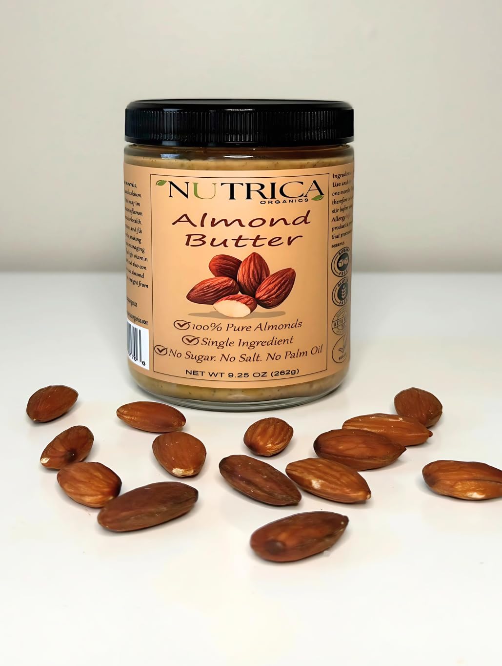 100% Pure Almond Butter, Single Ingredient, No Salt, No Sugar, No Palm Oil, Glass Double Sealed Jar, No Additives, Vegan, Plant