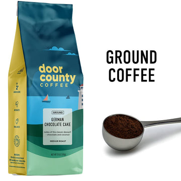 Door County Coffee German Chocolate Cake Flavored Coffee | 10Oz Bag | Ground Coffee Medium Roast | 100% Arabica Coffee | German