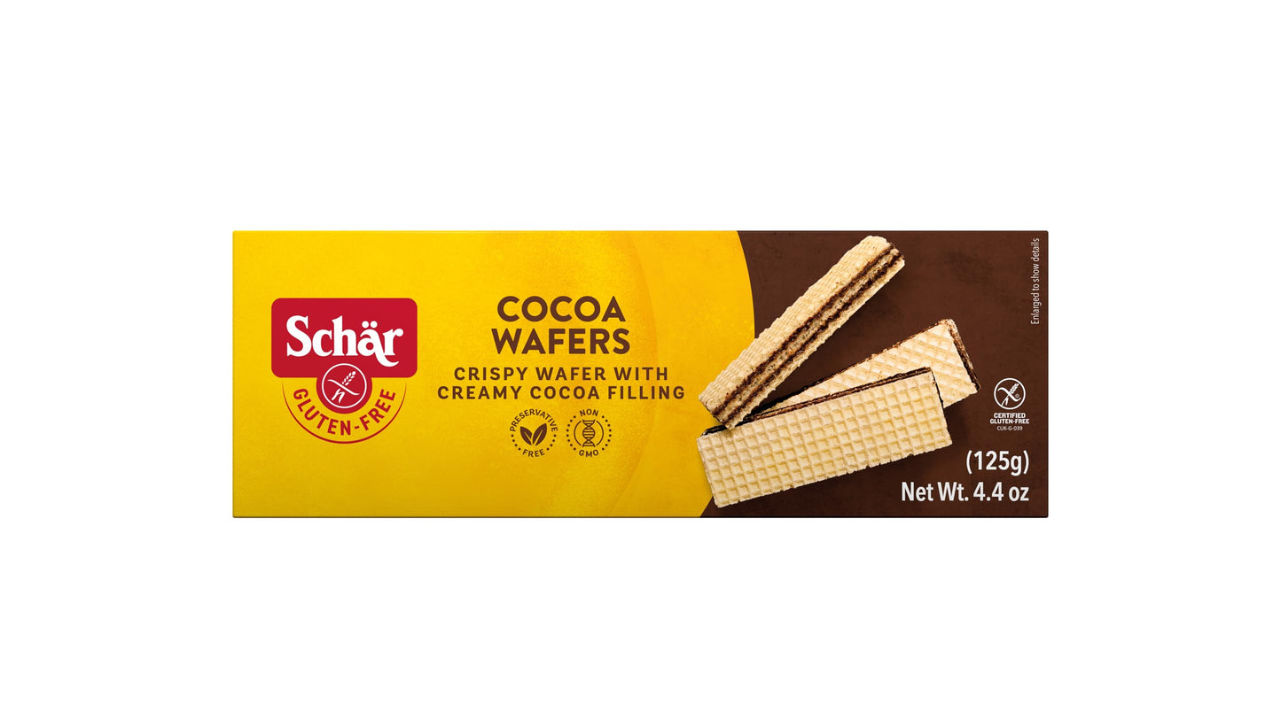 Schr Gluten-Free Cocoa Wafers, 4.4oz, 12-Pack - Crisp Layers with Creamy Cocoa Filling, Non-GMO, No Preservatives, Perfect Snack