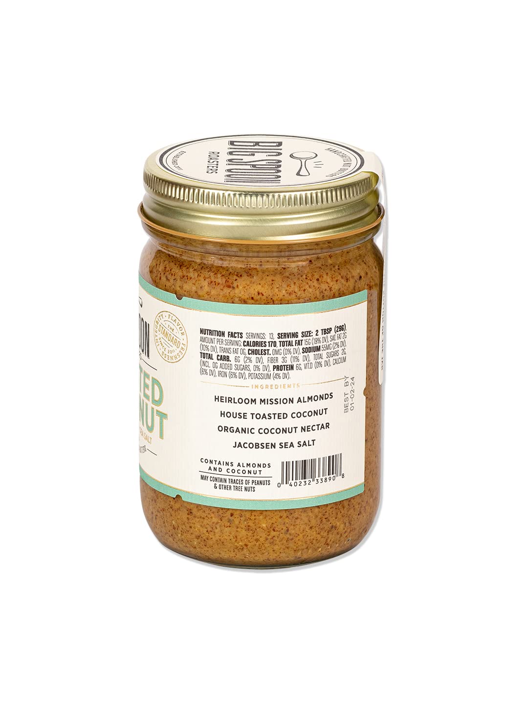 Big Spoon Roasters Toasted Coconut Almond Butter with Sea Salt - Keto Friendly, Low Sugar Almond Butter - Crunchy & Bee-Friendly