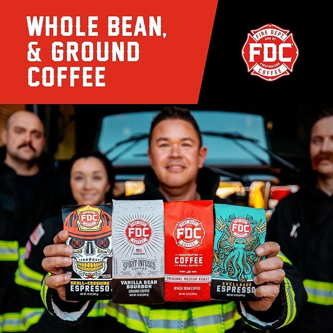 Fire Department Coffee Rescue Variety Pack - Whole Bean Medium, Dark, Espresso - 12oz, Pack of 4 - Veteran Owned