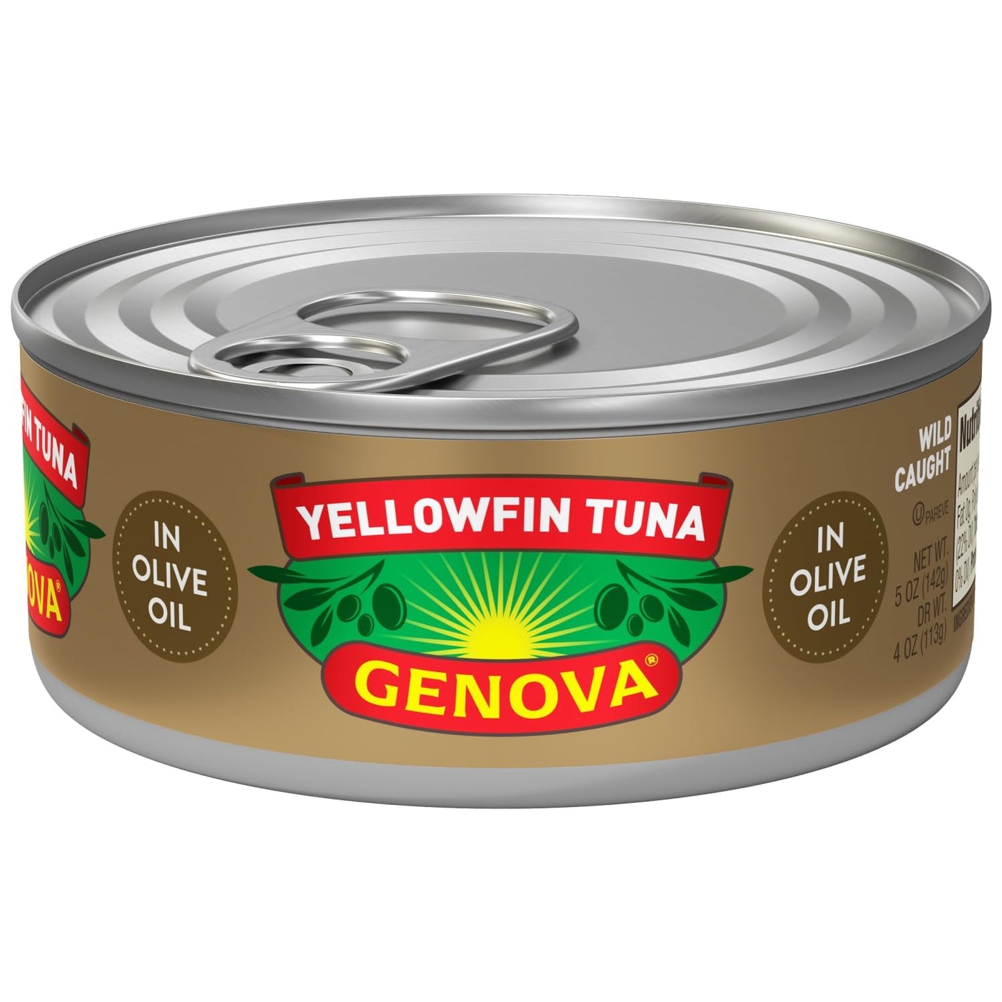 Genova Premium Yellowfin Tuna In Olive Oil, 5 Ounce Cans (Pack Of 12), Wild Caught Canned Tuna, Solid Light
