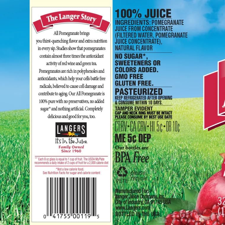 Langers 100% Pomegranate Juice, 32 Fl Oz (Pack of 6)