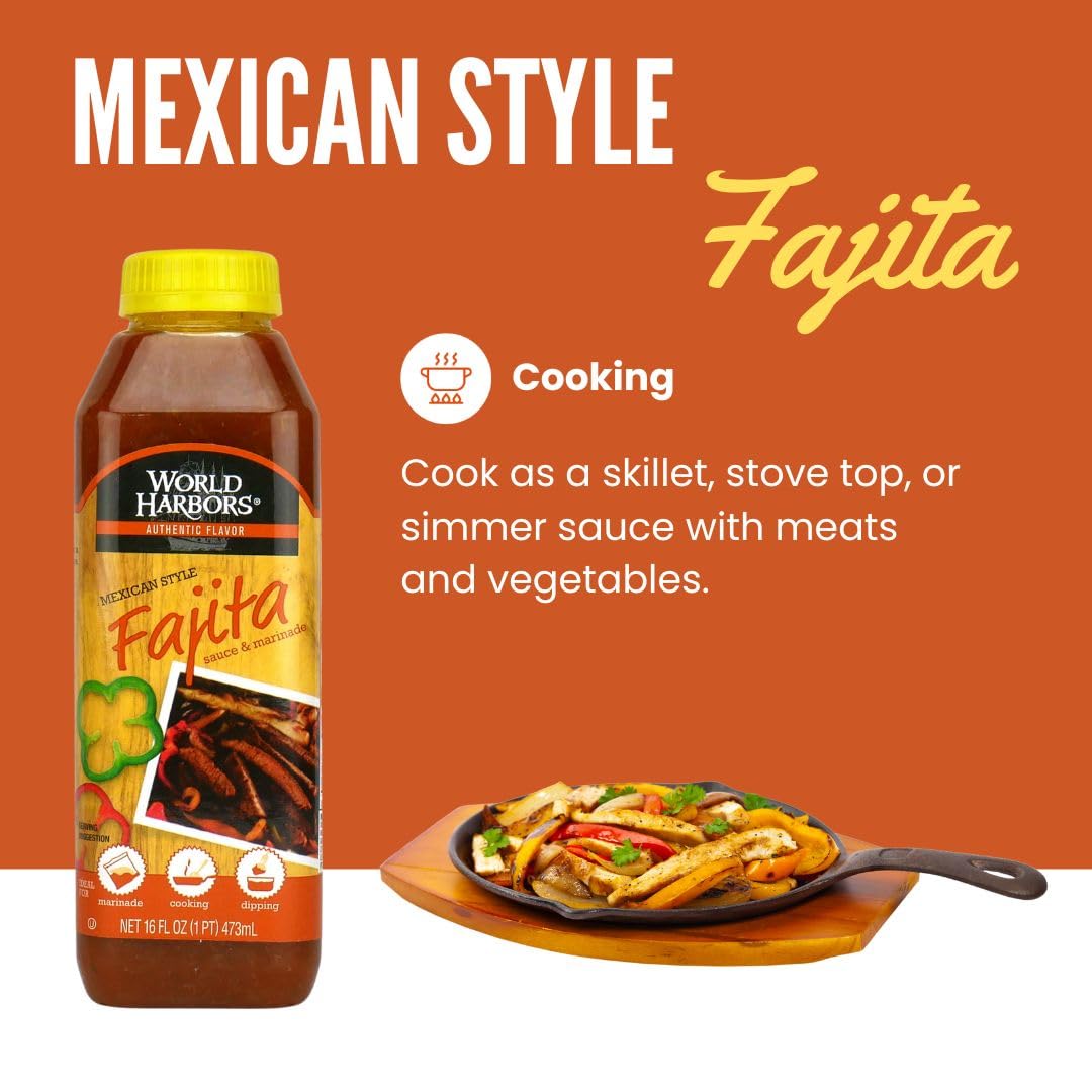 World Harbors Mexican Style Fajita Marinade Pure Mexican Flavors | Perfect For Fajita Meat, Fajita Chicken, And Fajita Veggies.