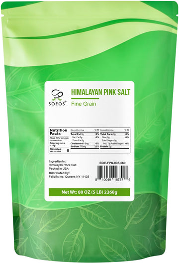 Soeos Himalayan Pink Salt, Fine Grain, 5 Lbs, Non-GMO, Pink Himalayan Sea Salt, Kosher Salt, Salt for Grinder Refill