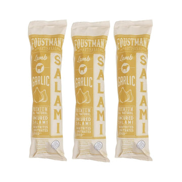Foustman's Salami Garlic Lamb Artisanal, Nitrate-Free, Naturally Cured, Gluten-Free, Dairy-Free, No Pork, Pack of 3, 8 Oz Each
