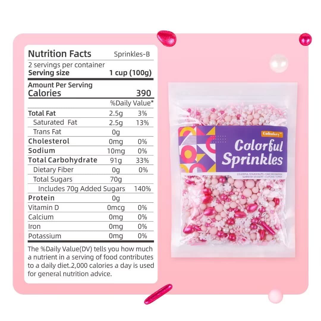 Pink Sprinkles for Cake Decorating 7oz - Snowflake Sprinkles - Metallic Sprinkle Mix for Cookies, Ice Cream, Cupcakes Topper - R