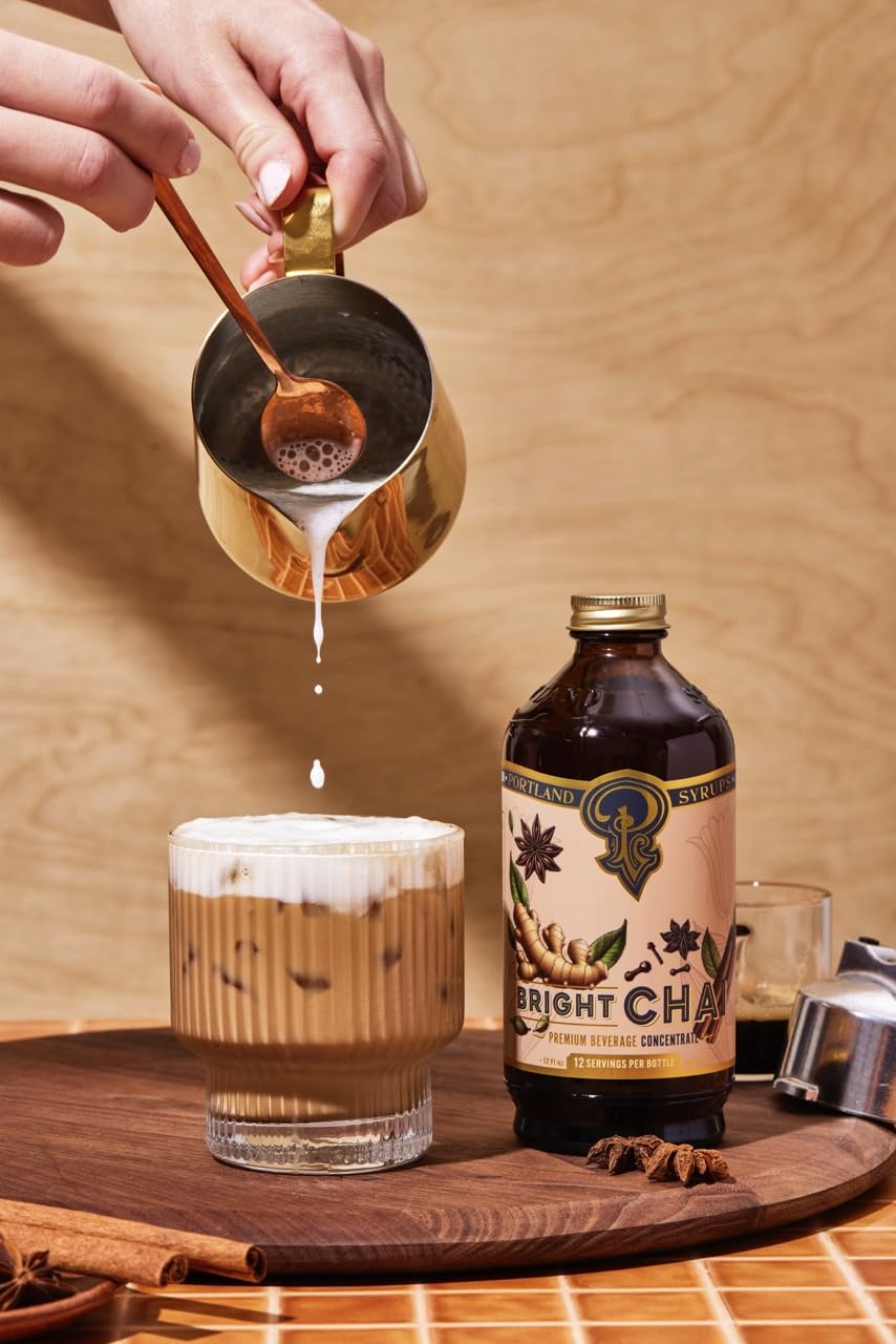 P Portland Syrups Bright Chai Syrup - Premium Concentrate - 12 Fl Oz (Pack of 2) - For Coffee, Cocktails, Mocktails & Sodas