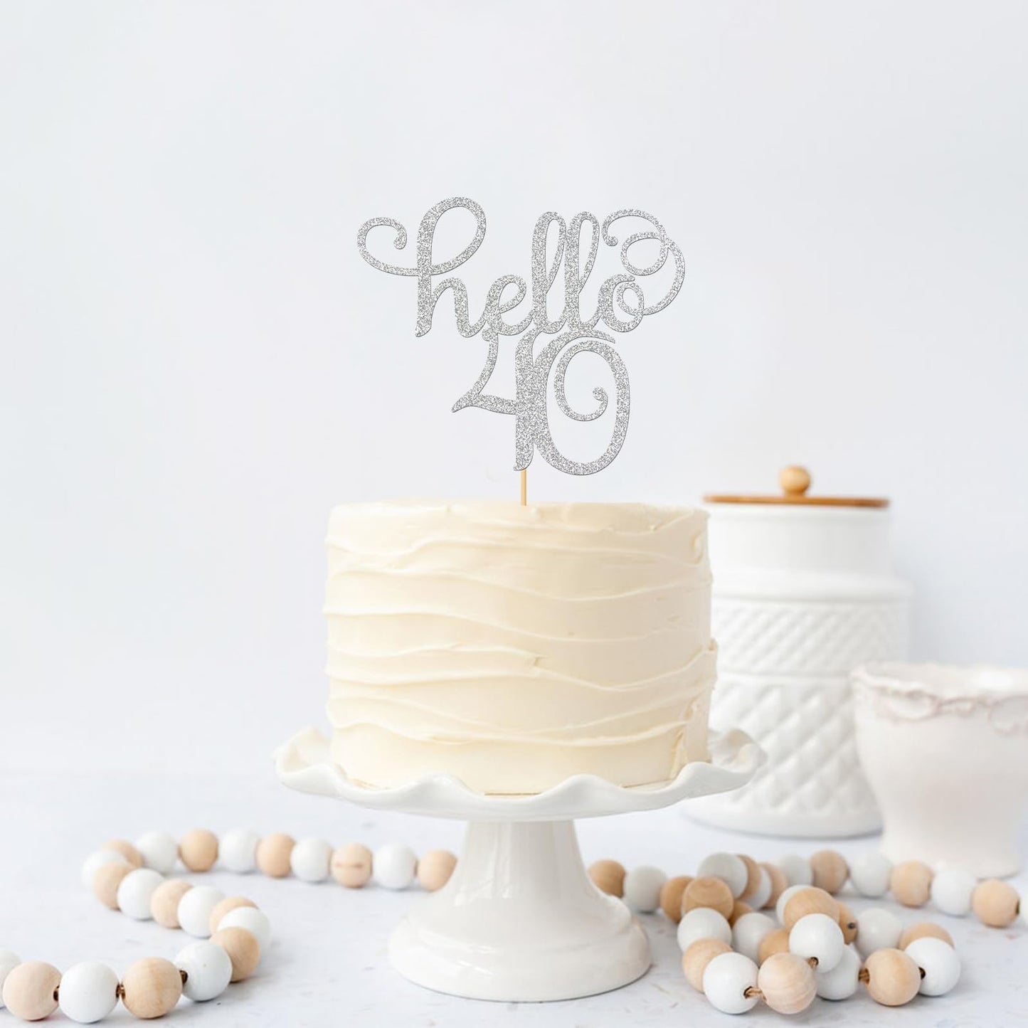 Sliver Glitter Hello 40 Cake Topper - Cheers To 40Th Years - 40 And Fabulous Cake Topper - 40Th Birthday/Wedding Anniversary Par