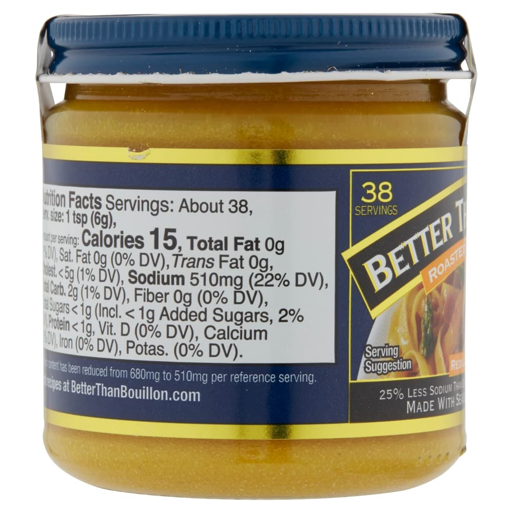 Better Than Bouillon Reduced Sodium Roasted Chicken Base, Made With Seasoned Roasted Chicken & Less Sodium, 38 Servings Per Jar 8 Ounce (Pack Of 2)