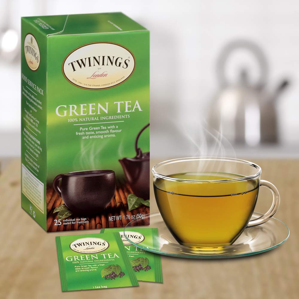 Twinings Pure Green Tea Individually Wrapped Bags, 25 Count (Pack of 6), Smooth Flavour, Enticing Aroma, Caffeinated, Enjoy Hot