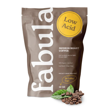 Fabula Low Acid Coffee Beans Whole, Usda Organic Coffee Beans Medium Roast - Non-Gmo - No Molds - Mycotoxins Pesticides Free - S