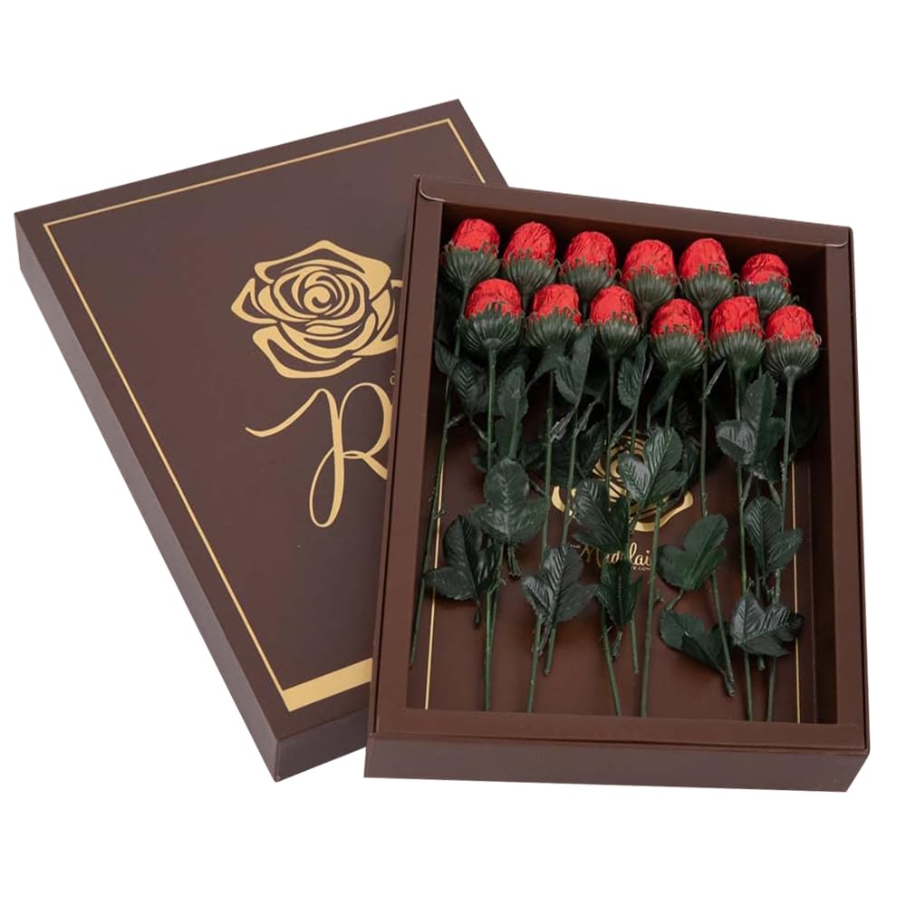 Madelaine Red Chocolate Roses Gift Set - Mothers Day Gift For Mom Grandma Wife Girlfriend - Individually Wrapped Chocolate Flowers - Romantic Candy Bouquet For Women & Loved Ones - 12 Pack
