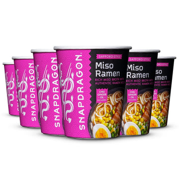 Snapdragon Miso Ramen Cup Noodles - 6 Pack Instant Ramen Bowl with Authentic Wheat Noodles, Soup Sauce Base, Vege Pack and Flavo