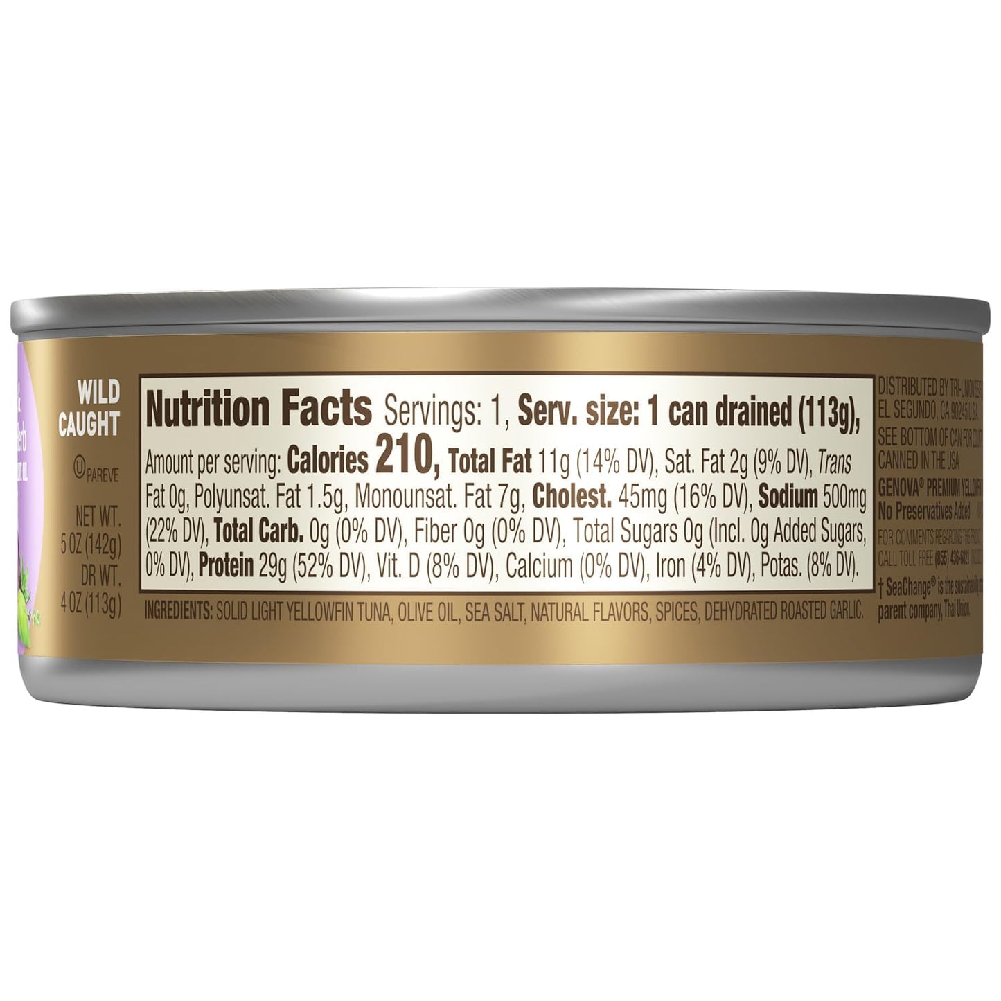 Genova Premium Yellowfin Tuna in Garlic and Tuscan Herb Infused Olive Oil, 5 Ounce Can (Pack of 12), Wild Caught, Solid Light