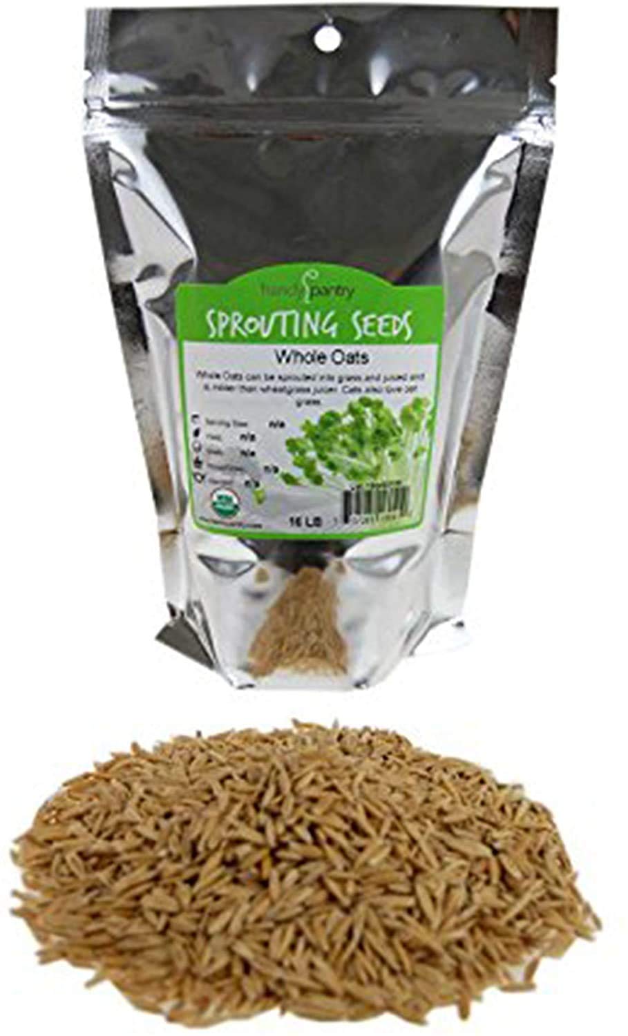 Organic Non-GMO Whole Oat Grain Seeds (With Husk Intact)- 1 Lb Re-Sealable Pouch- Oats Seed Grains, for Sprouting, Oat Grass, An