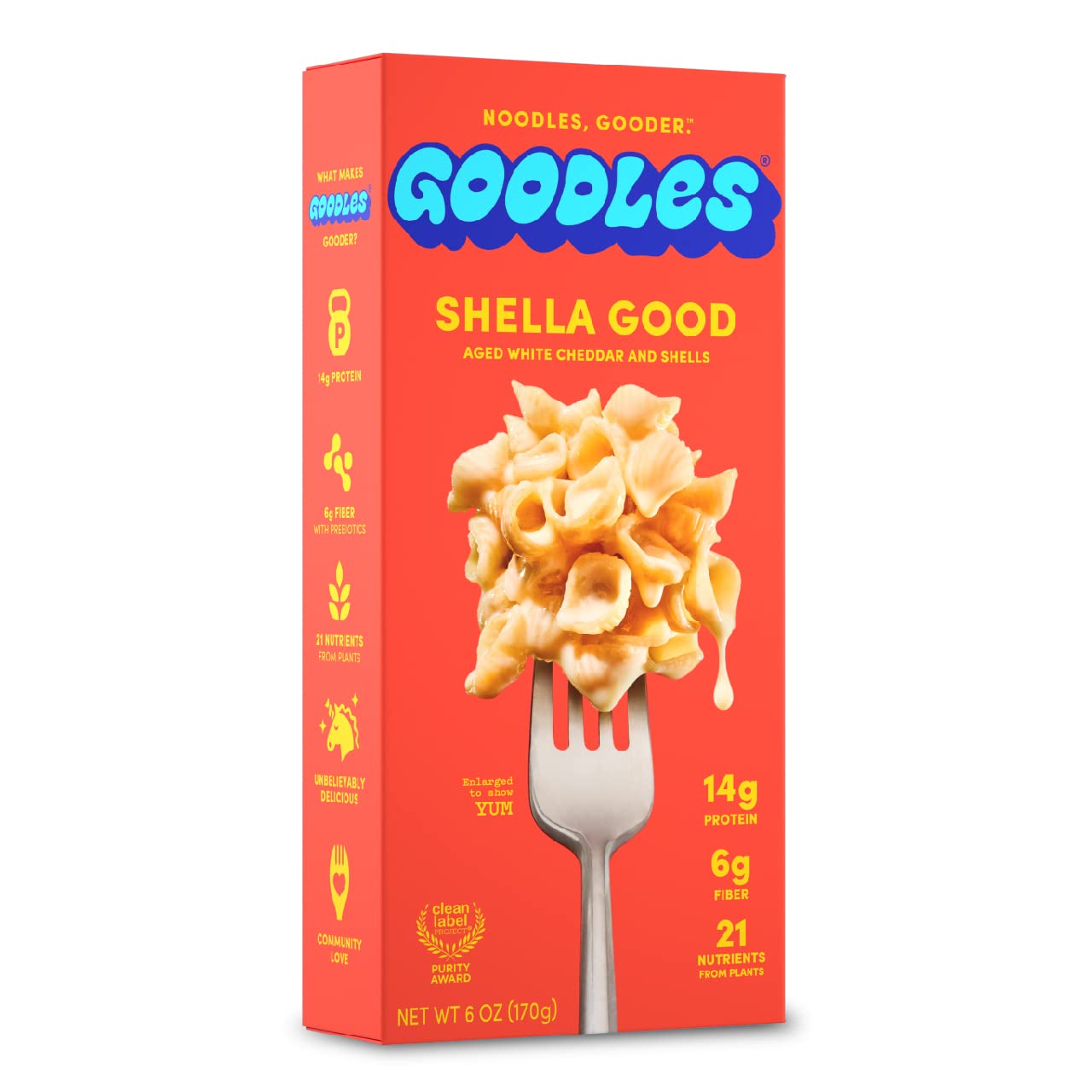 Goodles Shella Good Aged White Cheddar and Shells Pasta Nutrient Packed with Real Cheese, Fiber, Protein, Prebiotics, Plants,