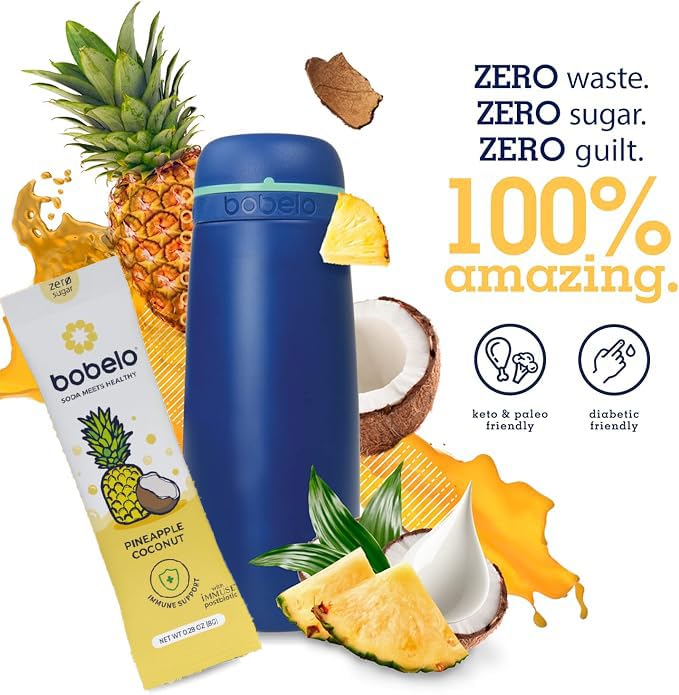Bobelo Self Carbonating Hydration Packets | Low Calorie, Keto Friendly | Pineapple Coconut | 30 Count Pack