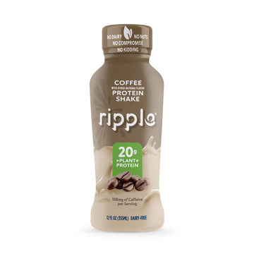 Ripple Vegan Protein Shake, Coffee Flavor, 20g Pea Protein, 12 oz, Pack of 12, Shelf Stable, Non-GMO, Gluten-Free