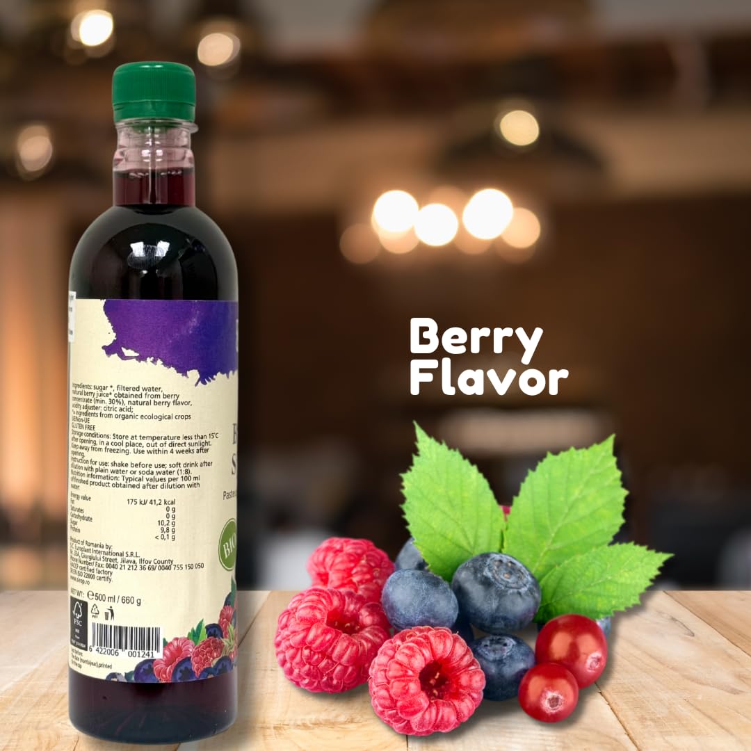 DROP Pure Organic Berry Flavor Bio Syrup-16.9oz (500ml), Natural 30% Concentrate Fruit Syrups,Great For Cocktails,Bevarages,Coff