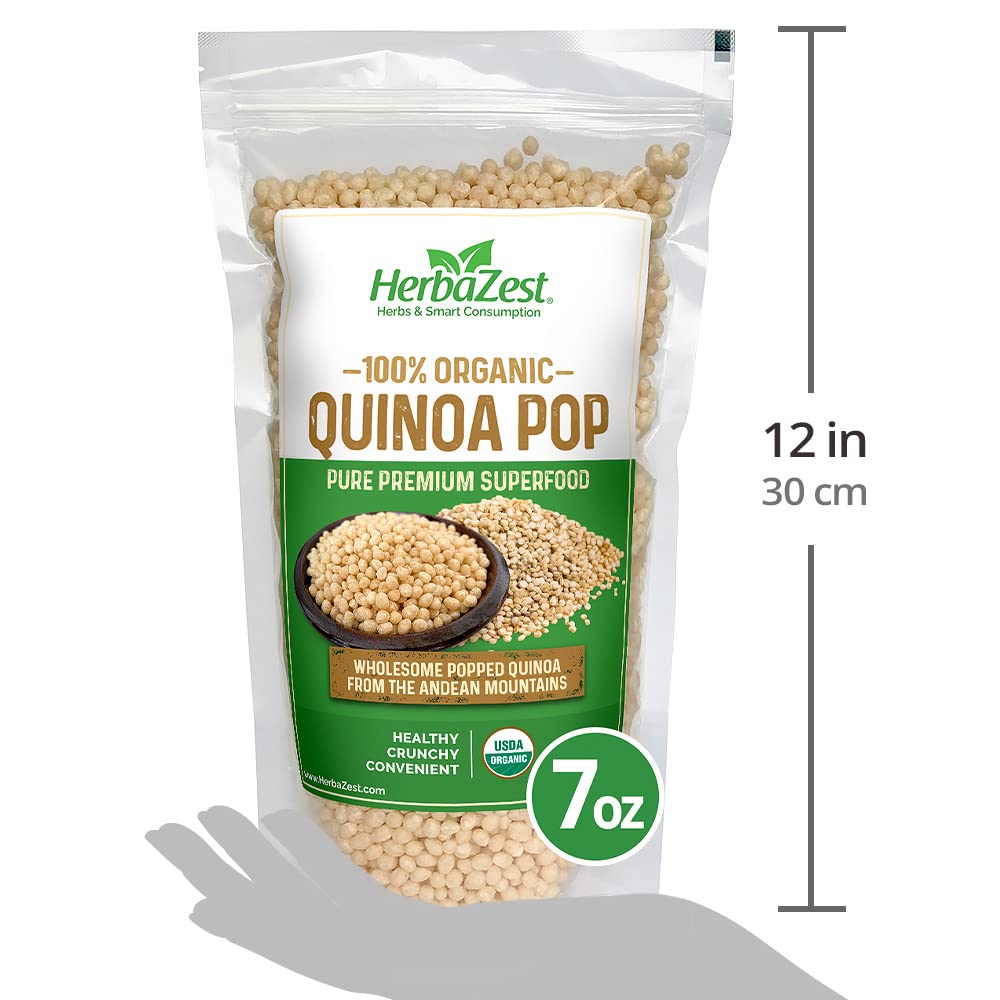 HerbaZest Quinoa Pop Organic - Wholesome & Convenient - Vegan, Gluten Free & USDA Certified - New Bigger 8 oz Pack - Easy to Use