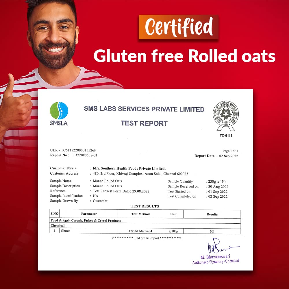 Manna 100% Rolled Oats 2kg | Gluten Free | Traditional Oats | Diabetic Friendly | 100% Wholegrain 1kg (Pack of 2)