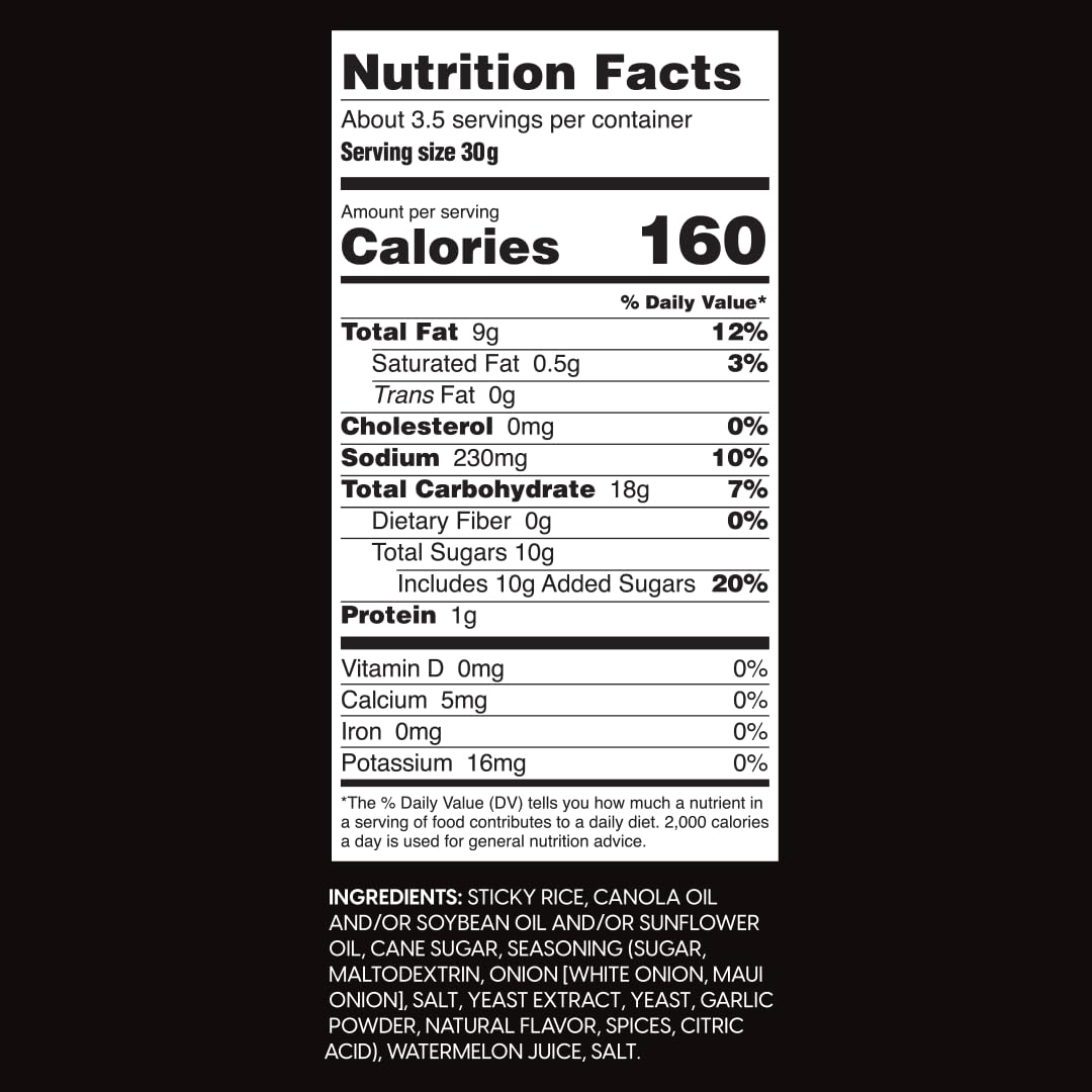 Wowza Sweet Maui Onion Rice Crisps, Healthy Sticky Rice Crunchy Rice Crisps, 3.5 oz bag (8 pack)