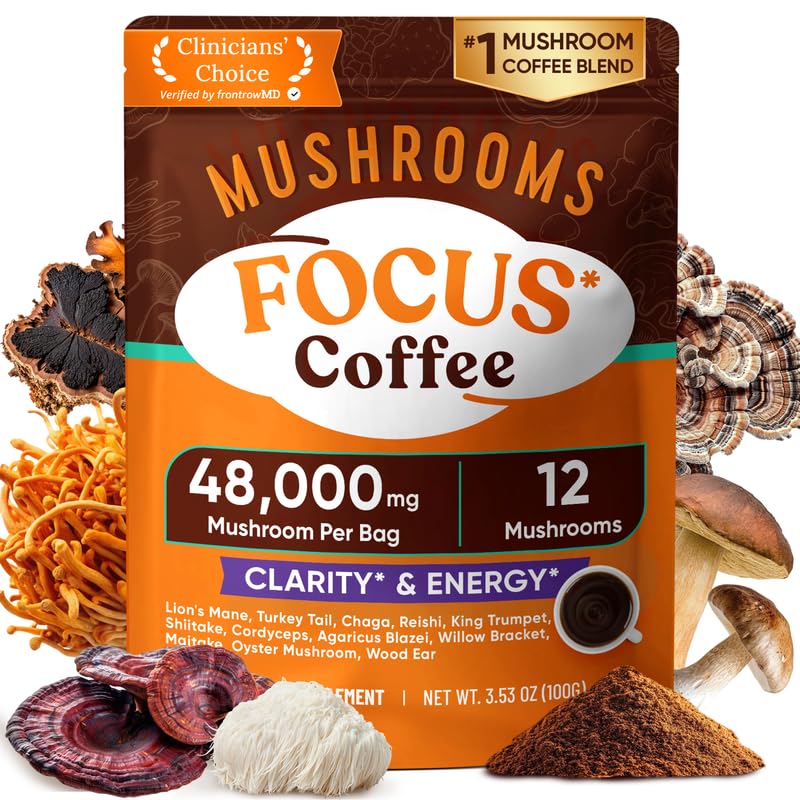 Venture Pal 48000Mg Mushroom Coffee With 12 Adaptogenic Mushrooms LionS Mane Cordyceps Turkey Tail Reishi Ashwagandha & Probiotics Instant Coffee For Focus Digestion & Immunity - 40 Servings