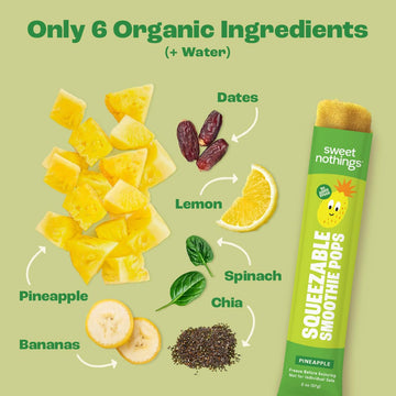Sweet Nothings, Pineapple, Usda Organic Kids' Squeezable Super Fruit Smoothie Freezie Popsicle Pops, Value Pack Of 24 - Dye-Free