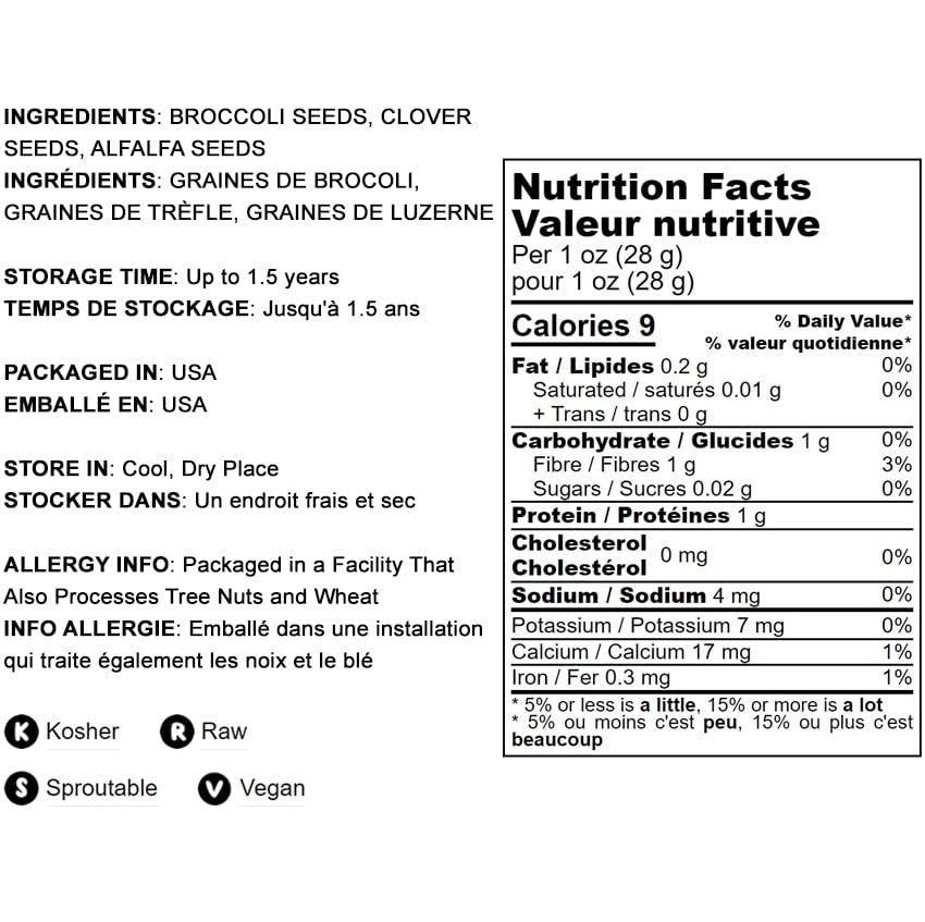 Food To Live - Antioxidant Mix Of Sprouting Seeds, 8 Ounces — Broccoli, Clover, Alfalfa, Kosher, Raw, Vegan