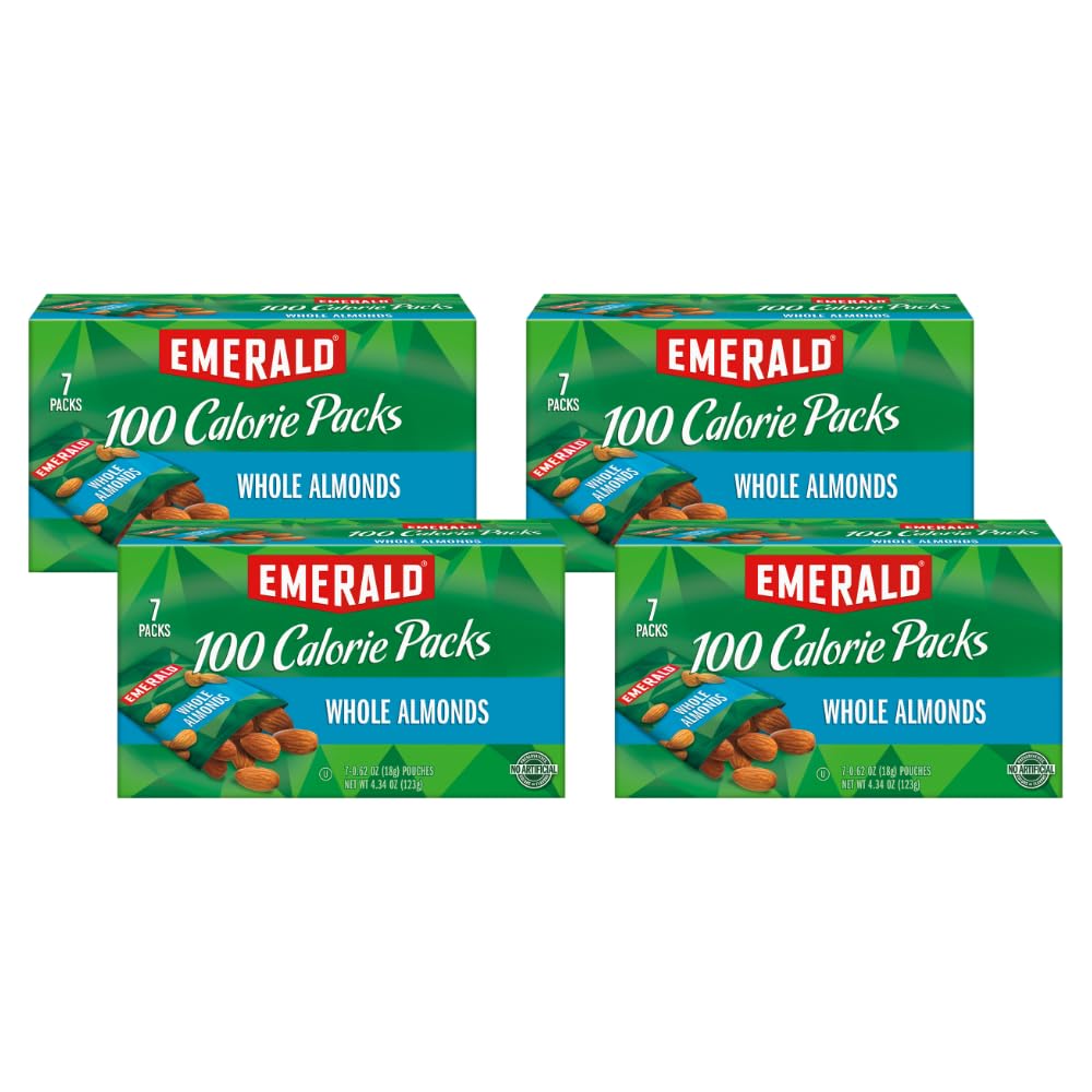 Emerald Nuts Whole Almonds, 100-Calorie Individual Packs 7Ct, 4.34 Oz (Pack Of 4)