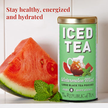 The Republic of Tea Watermelon Mint Black Iced Tea, 40 Large Pouches, 40 Quarts, Premium Fine Black Tea