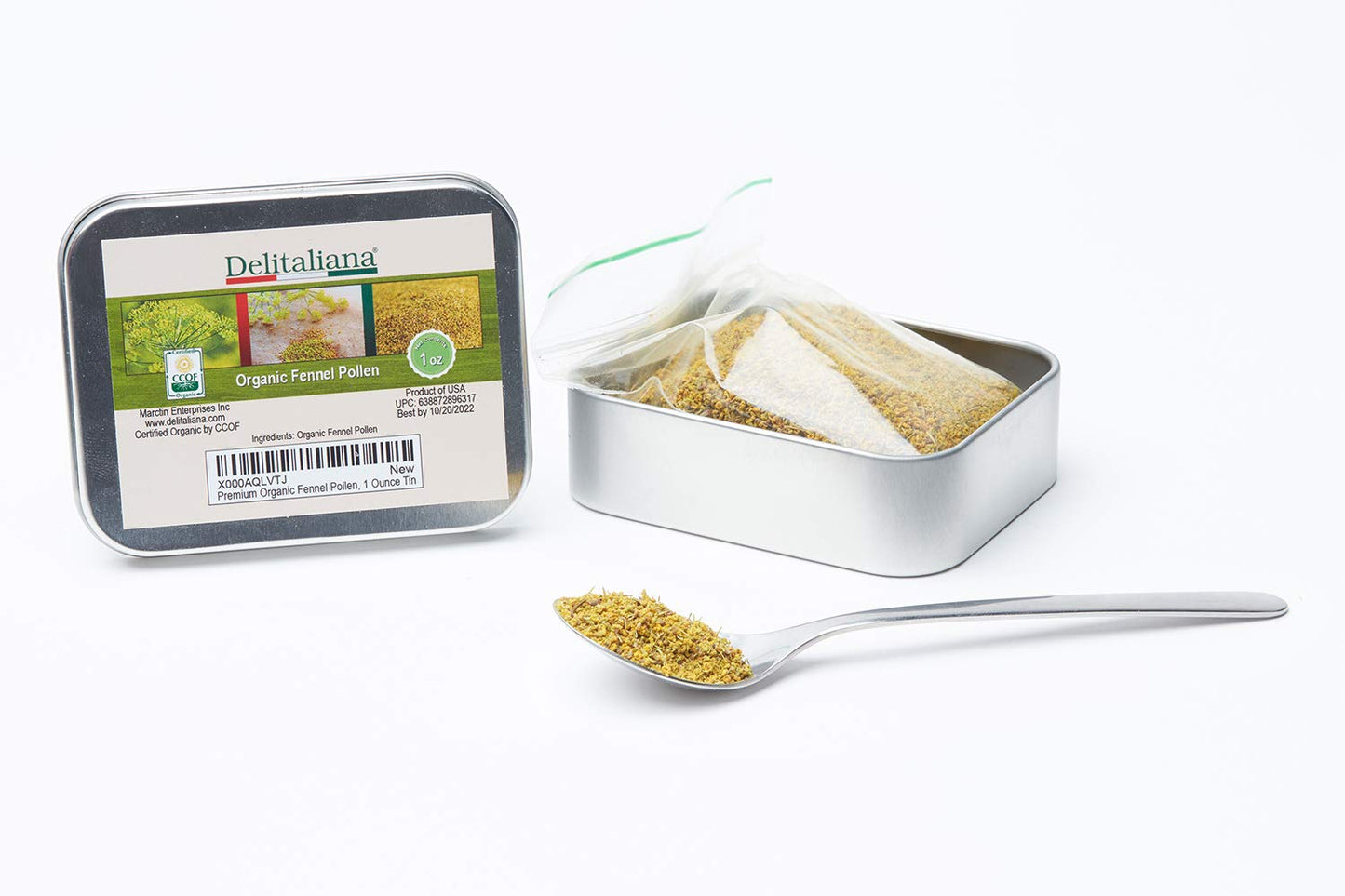 Delitaliana Premium Organic Fennel Pollen - 1 Ounce Tin