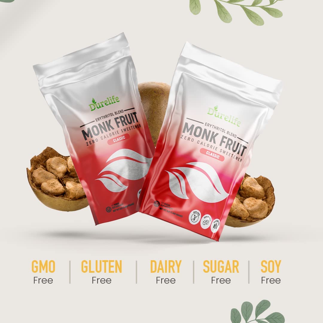 Durelife Monk Fruit Sweetener, Classic - White Sugar Substitute, Keto Diet Friendly, 1:1 Sugar Replacement, Zero Calorie, Classi