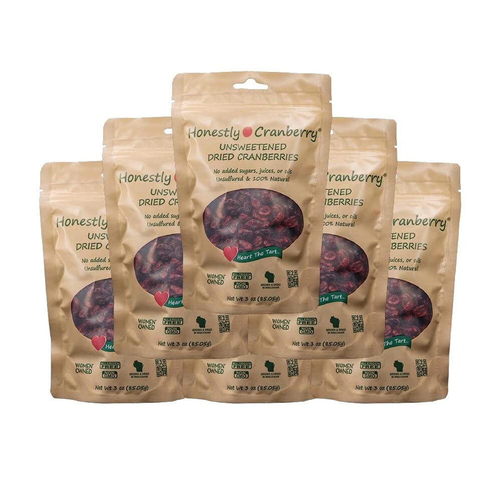 Honestly Cranberry - Unsweetened Dried Cranberries - No Added Sugars, Juices, Or Oils - Non-Gmo - Wisconsin Grown (6-3 Oz)