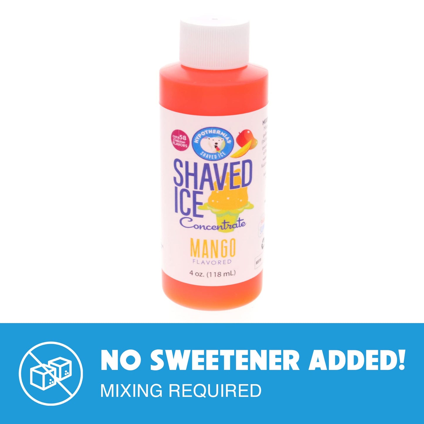 Hypothermias Shaved Ice And Snow Cone Syrup Unsweetened Flavor Concentrate - 4 Fl Oz - Makes 1 Gallon Of Ready To Use Syrup - Ma