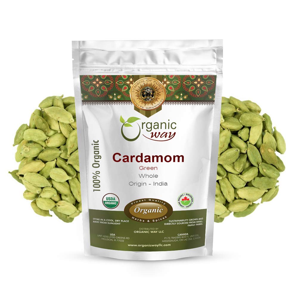 Organic Way Green Cardamom Whole Pods, Hari Elaichi (Elettaria Cardamomum) - Kosher & Usda Certified | Vegan, Non-Gmo & Gluten F