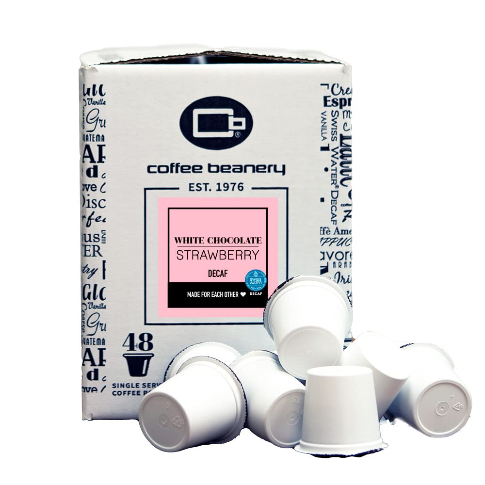 White Chocolate Strawberry Decaf Coffee Pods By Coffee Beanery | 96Ct Bulk Flavored Decaf Coffee Pods Medium Roast Coffee